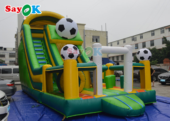 Inflatable Slippery Slide Football Theme Kids Tarpaulin Inflatable Bounce House স্লাইড ঝাঁপিয়ে পড়া দুর্গ