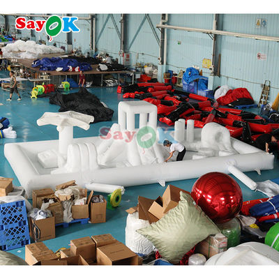 কাস্টমাইজড ফ্যাশনেবল মিনি হোয়াইট স্প্ল্যাশ প্যাড ওয়াটার পার্ক inflatable বাধা কোর্স খেলার মাঠ কাসল স্লাইড কম্বো