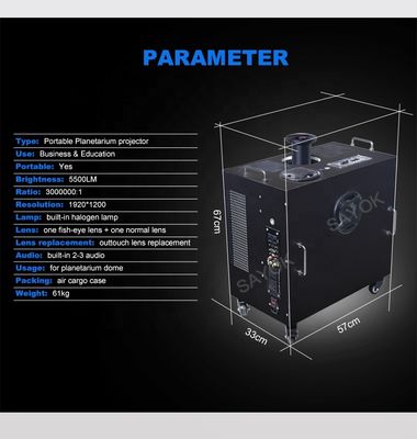 ৩৬০ ডিগ্রি ফুলডোম পোর্টেবল প্ল্যানেটারিয়াম প্রজেক্টর ৫৫০০ এলএম উজ্জ্বলতা এবং ৪ চাকা গতিশীলতার সাথে