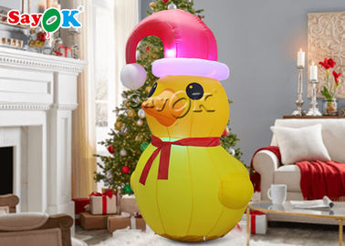 বিজ্ঞাপন inflatable LED ক্রিসমাস হলুদ হাঁসের সাথে রেড হ্যাট SGS inflatable কার্টুন অক্ষর