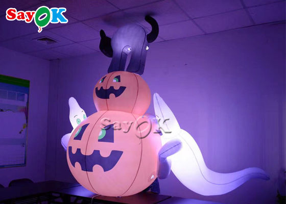 OEM Inflatable হলিডে সজ্জা হ্যালোইন সজ্জা সাদা ভূত সঙ্গে Airblown কুমড়া কালো বিড়াল