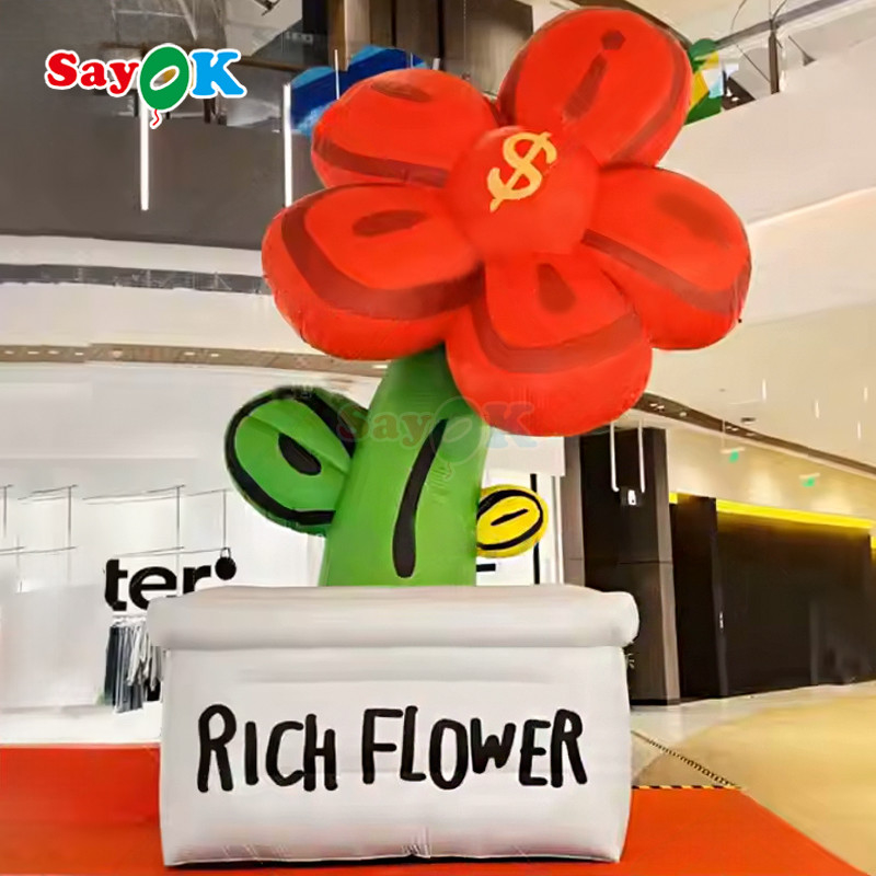 বিনামূল্যে 3D ডিজাইন বাণিজ্যিক বিশাল inflatable সমৃদ্ধ ফুল inflatables ফুল পাত্র সঙ্গে LED আলো