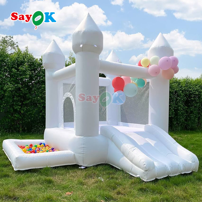 Sayok Inflatable White Bouncer ছোট Inflatable Bouncy বিয়ের পার্টি বাউন্স হাউস স্লাইড বাচ্চাদের জন্য