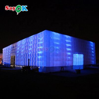 Sayok 20x10m পোর্টেবল জলরোধী অক্সফোর্ড ফ্যাব্রিক এলইডি লাইটেড ইনflatable কিউব তাঁবু পার্টি ইভেন্ট ক্লাব ভাড়া জন্য