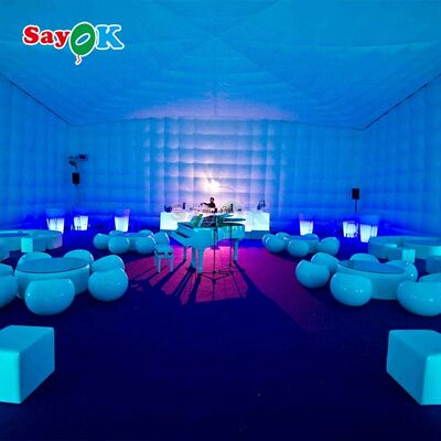 Sayok 20x10m পোর্টেবল জলরোধী অক্সফোর্ড ফ্যাব্রিক এলইডি লাইটেড ইনflatable কিউব তাঁবু পার্টি ইভেন্ট ক্লাব ভাড়া জন্য