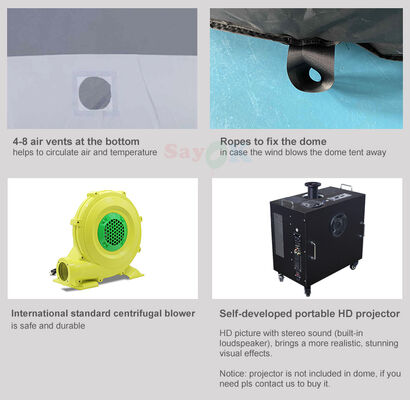 আউটডোর 100% ব্ল্যাকআউট ইনফ্ল্যাটেবল প্রজেকশন গম্বুজ তাঁবু বাচ্চাদের স্কুল শিক্ষা 5 মিটার ব্যাসার্ধের ইনফ্ল্যাটেবল প্ল্যানেটারিয়াম গম্বুজ