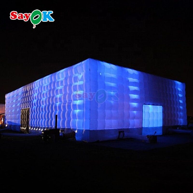 Sayok 20x10m পোর্টেবল জলরোধী অক্সফোর্ড ফ্যাব্রিক এলইডি লাইটেড ইনflatable কিউব তাঁবু পার্টি ইভেন্ট ক্লাব ভাড়া জন্য